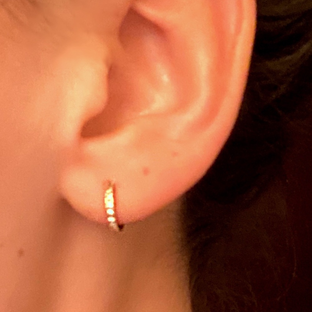 NEW 14K Gold Diamond Huggie Hoops